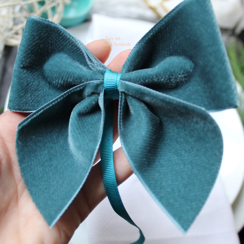 Teal French Velvet bows